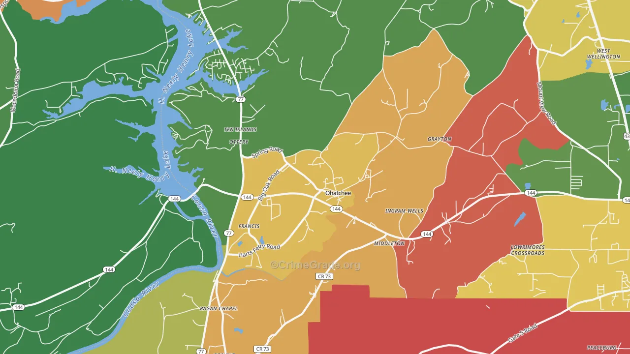 Ohatchee, AL Map of Robbery Rates