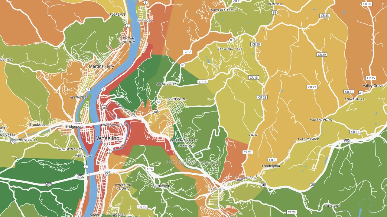 Ohio County, WV Map of Robbery Rates