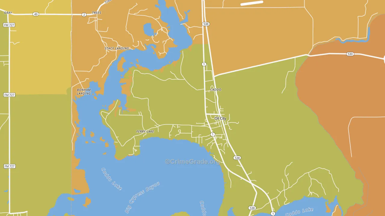 Oil City, LA Map of Robbery Rates