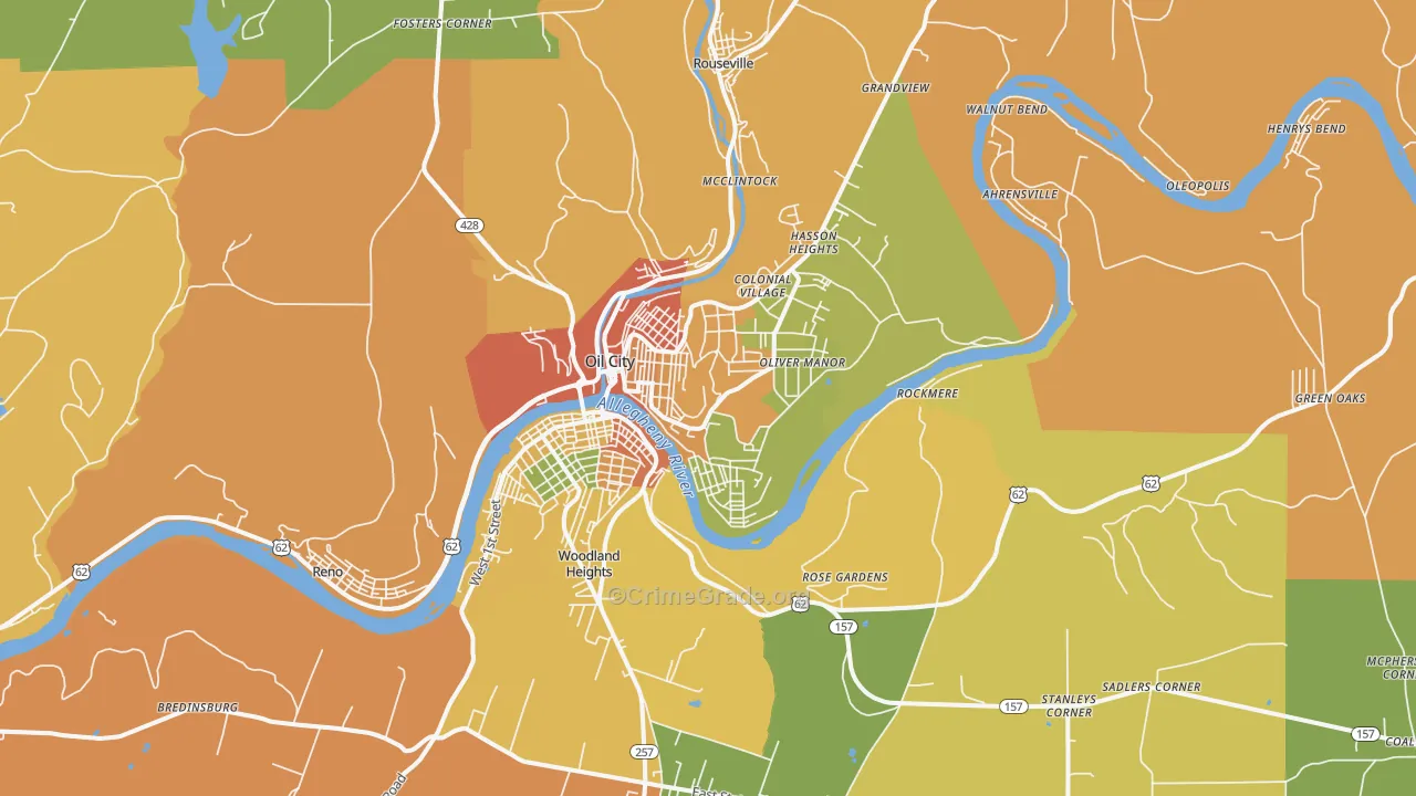Oil City, PA Map of Robbery Rates