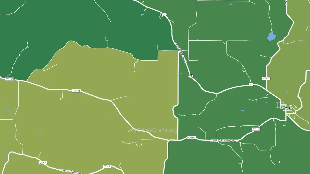 Oil City, WI Map of Robbery Rates