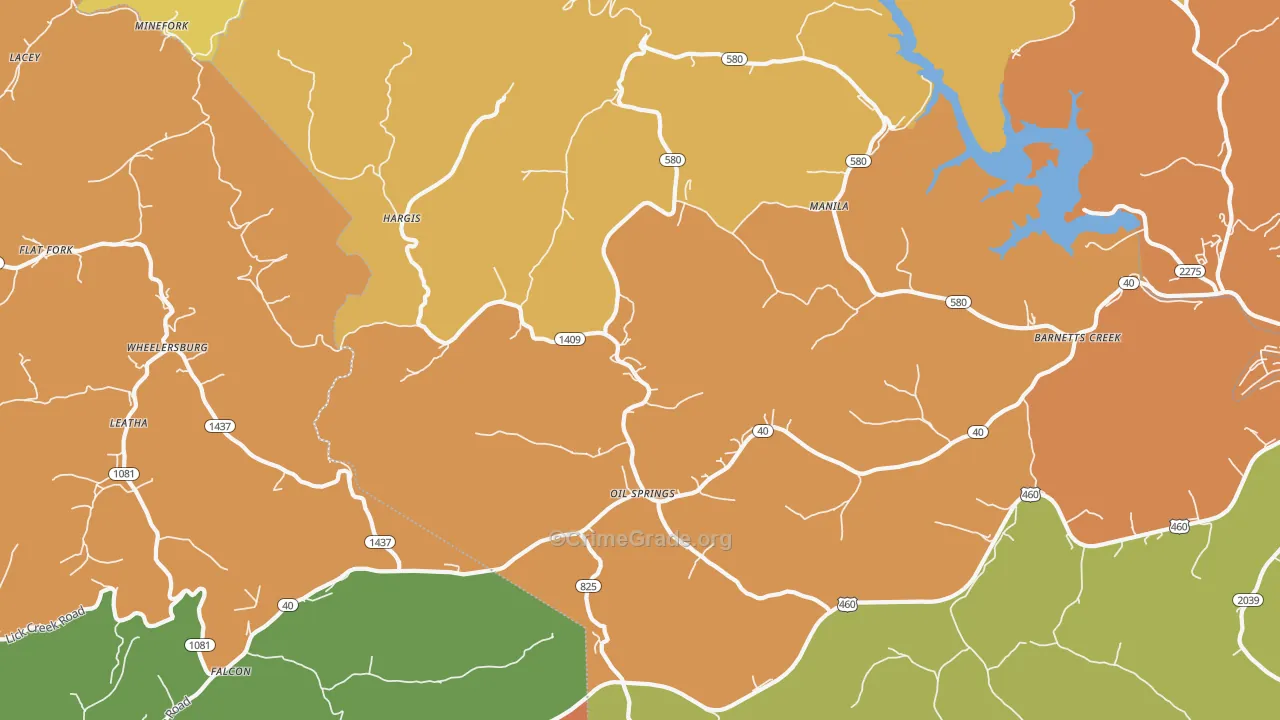 Oil Springs, KY Map of Robbery Rates