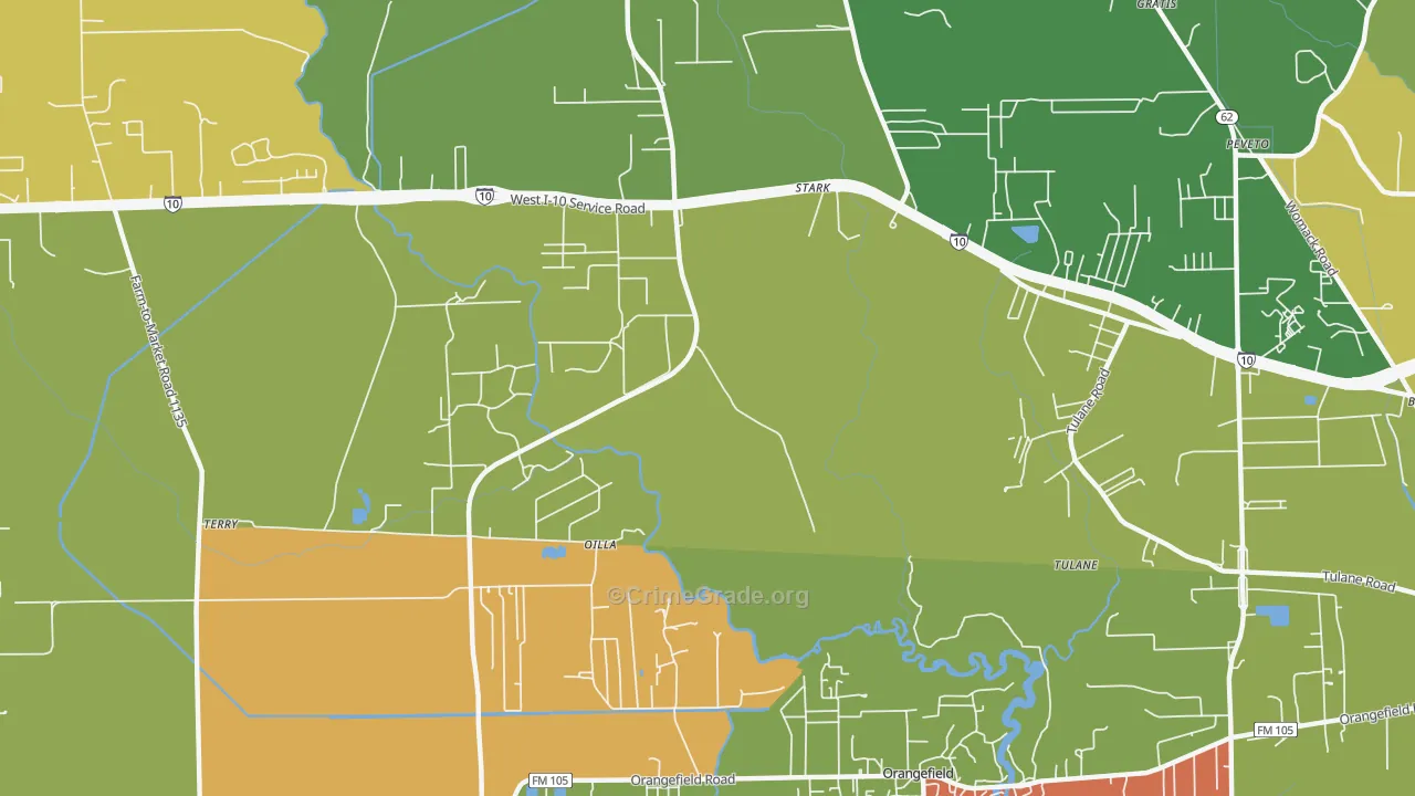 Oilla, TX Map of Robbery Rates