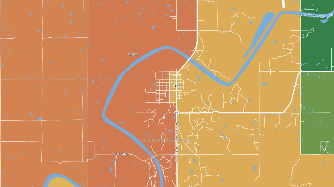 Oilton, OK Map of Robbery Rates