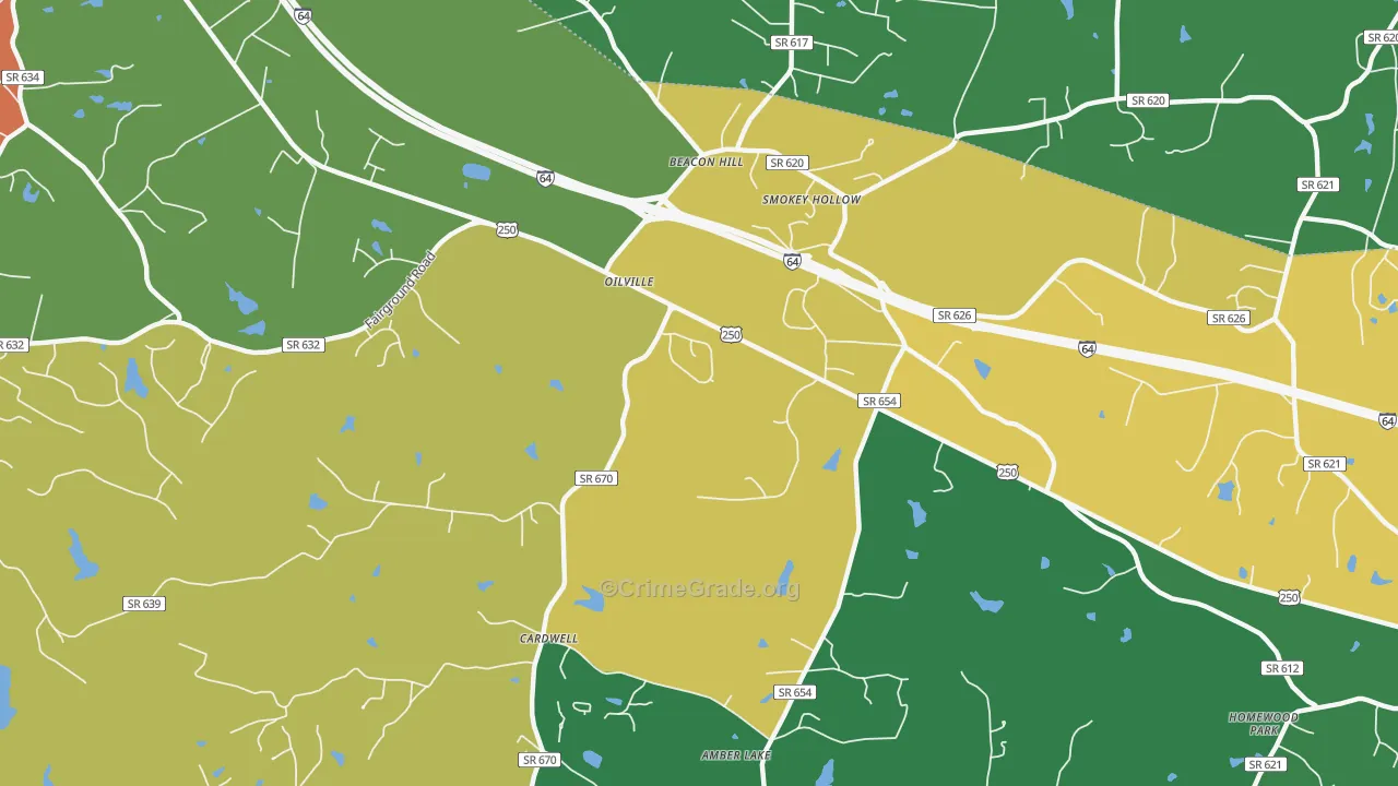 Oilville, VA Map of Robbery Rates