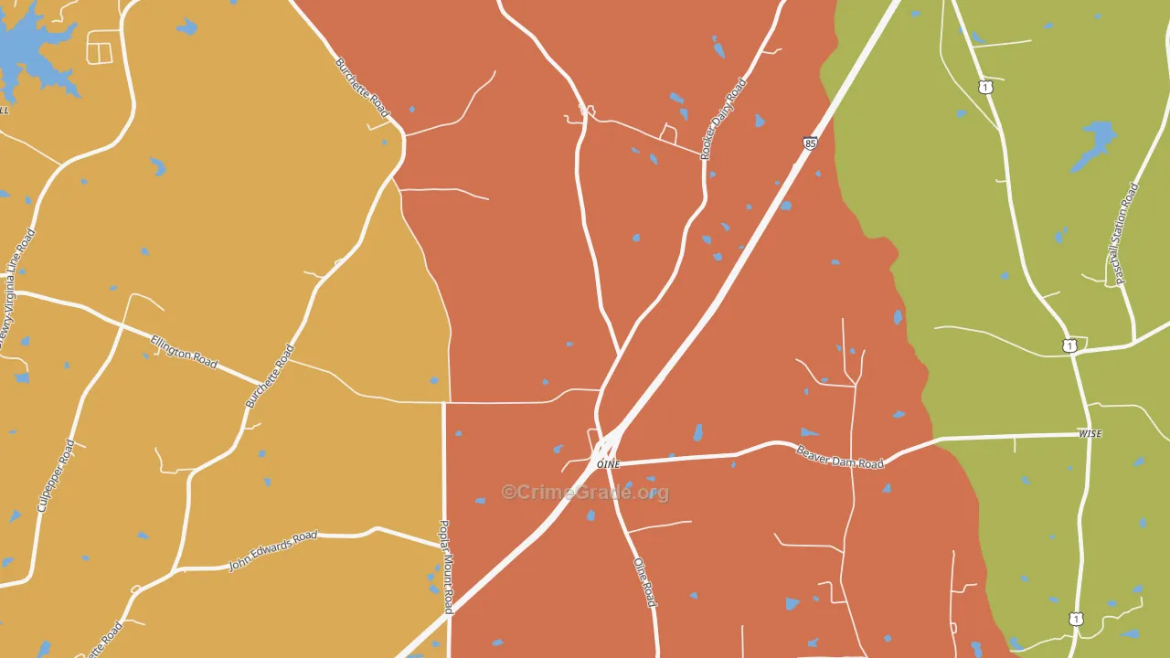 Oine, NC Map of Robbery Rates