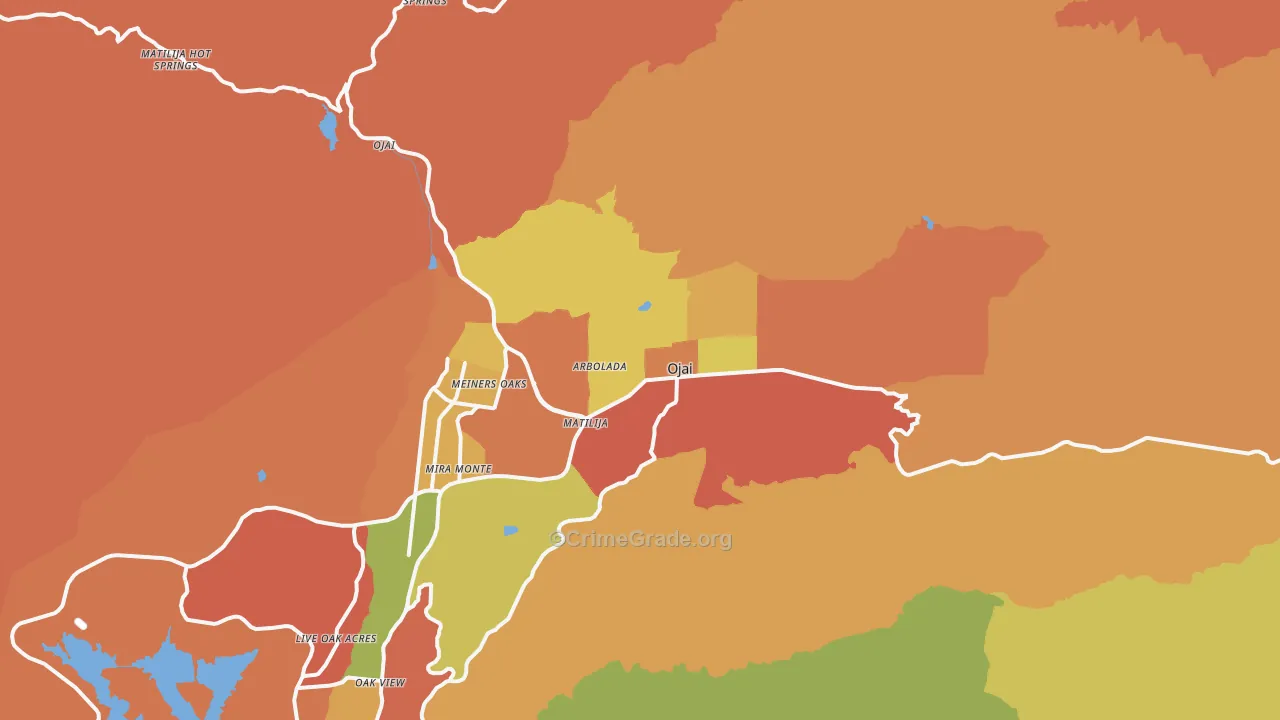 Ojai, CA Map of Robbery Rates