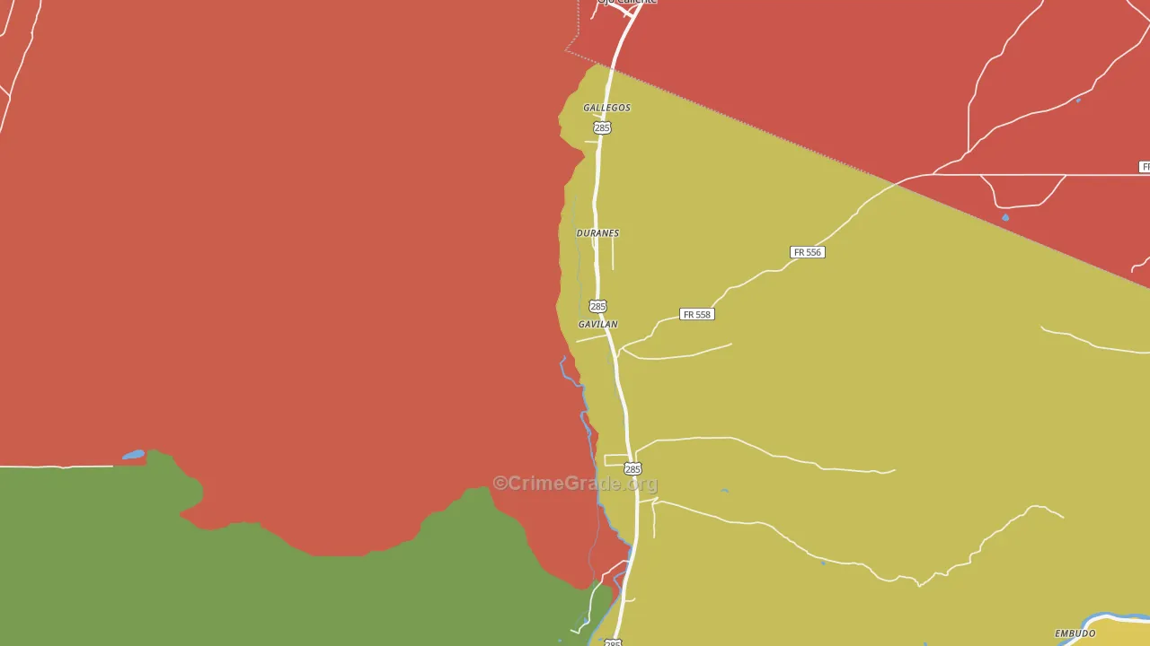 Ojo Caliente, NM Map of Robbery Rates
