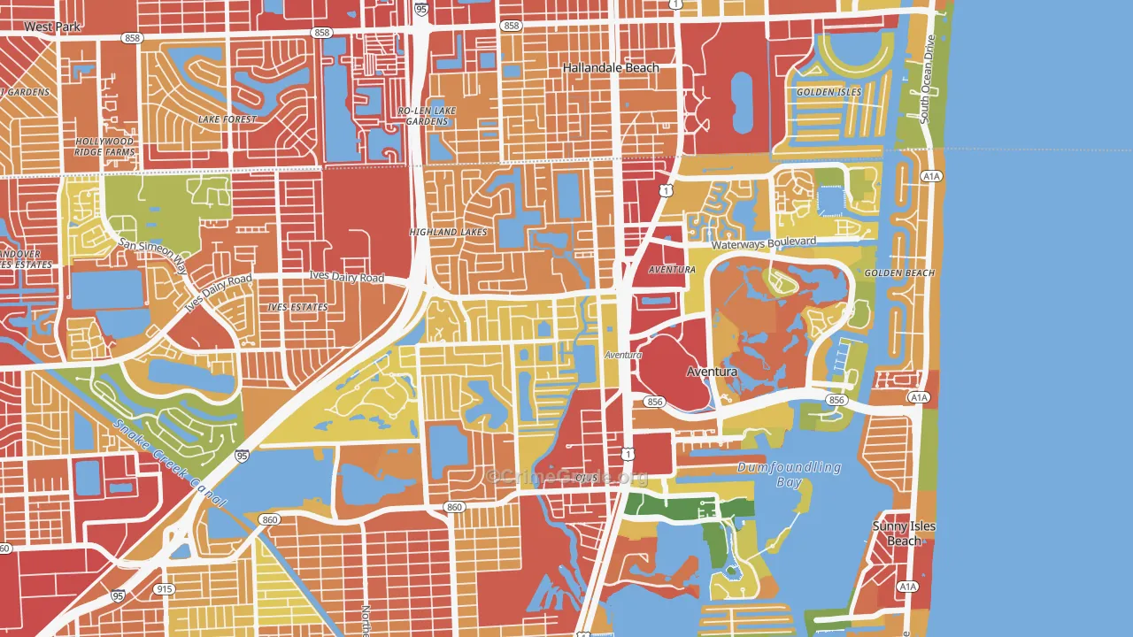 Ojus, FL Map of Robbery Rates