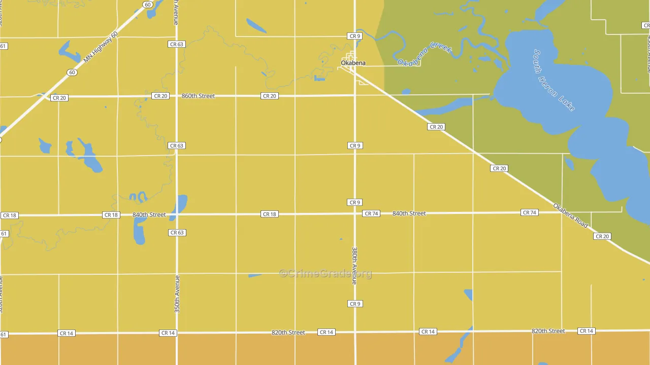 Okabena, MN Map of Robbery Rates