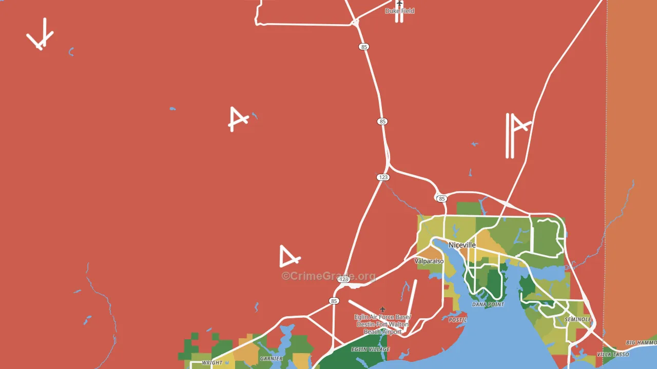 Okaloosa County, FL Map of Robbery Rates
