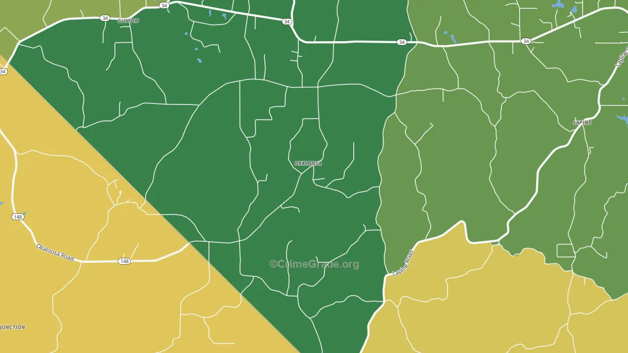 Okaloosa, LA Map of Robbery Rates