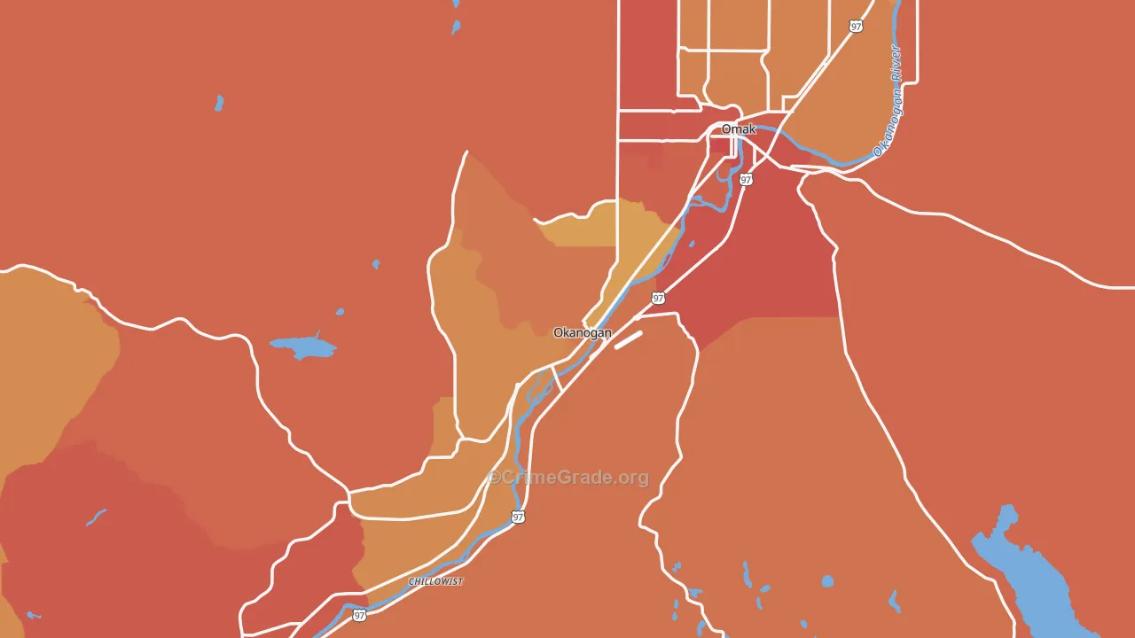 Okanogan, WA Map of Robbery Rates