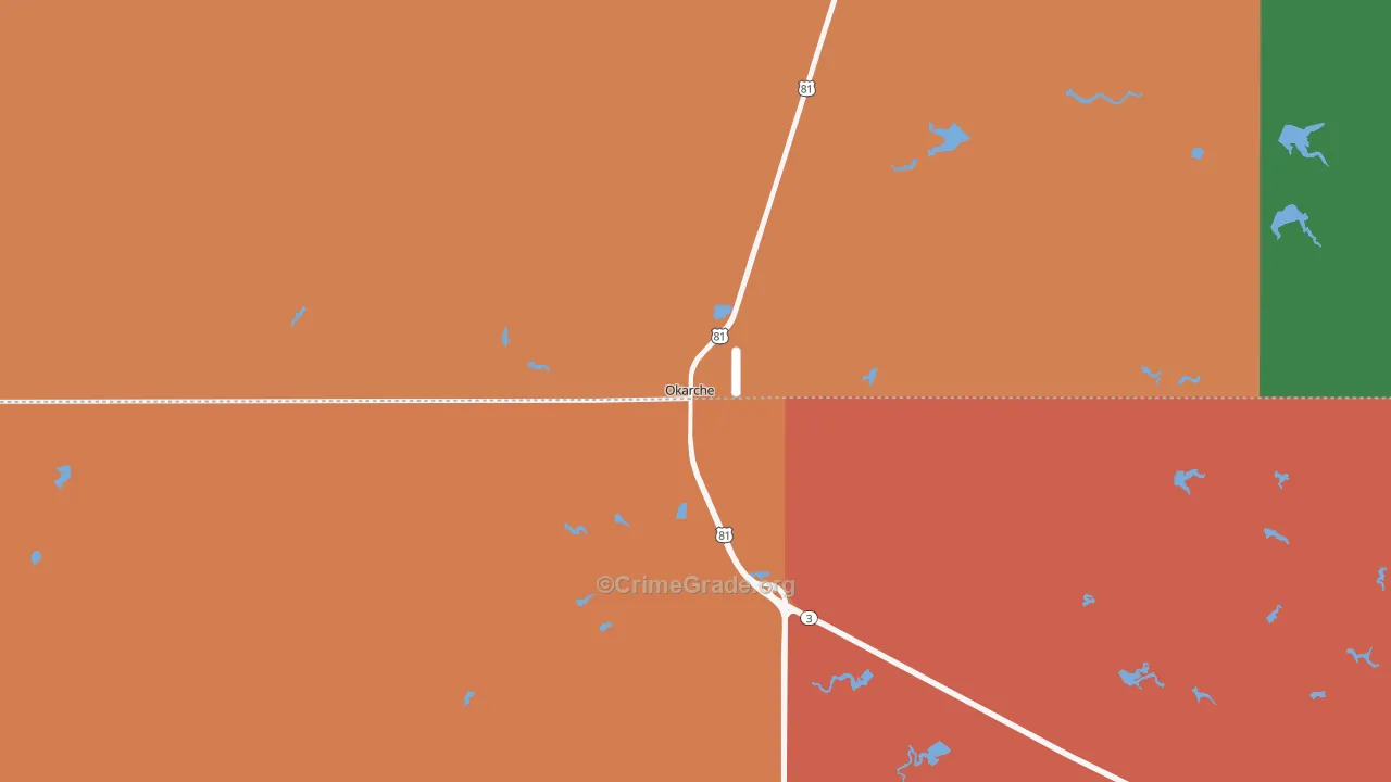 Okarche, OK Map of Robbery Rates