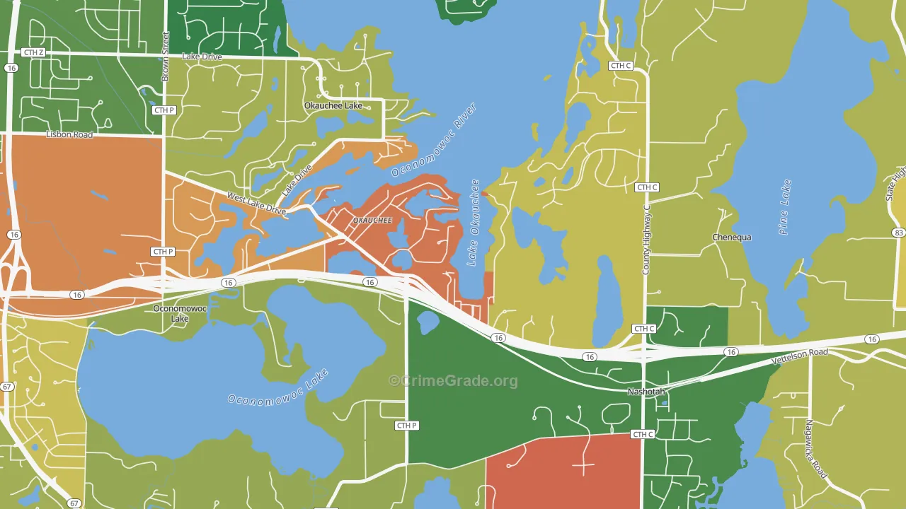 Okauchee Lake, WI Map of Robbery Rates