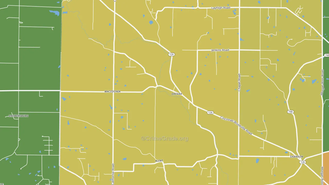 Okeana, OH Map of Robbery Rates