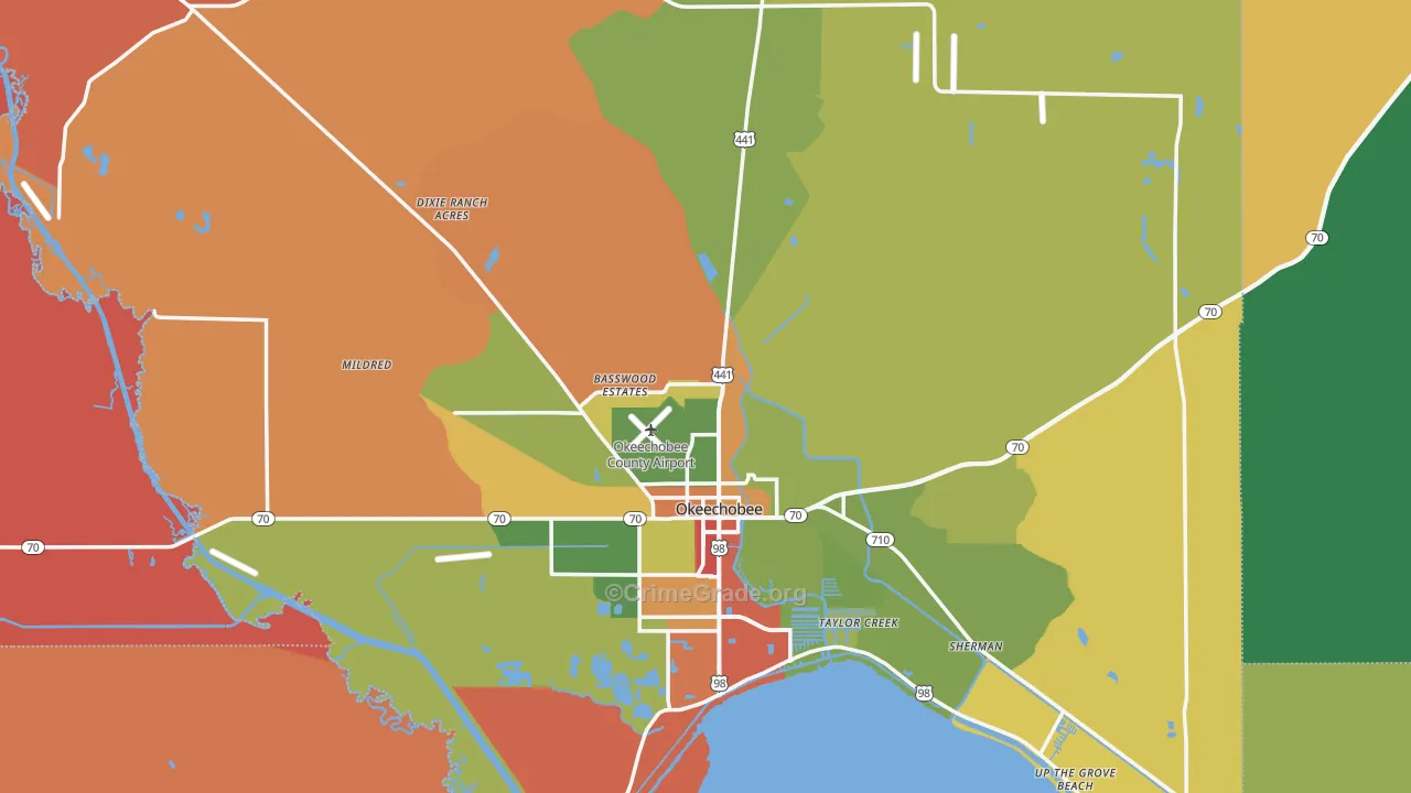Okeechobee, FL Map of Robbery Rates
