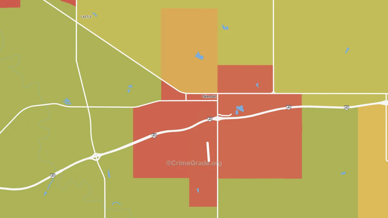 Okemah, OK Map of Robbery Rates