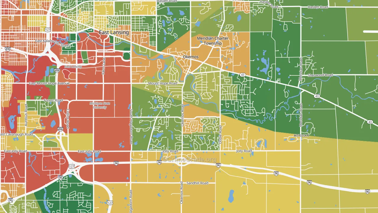 Okemos, MI Map of Robbery Rates