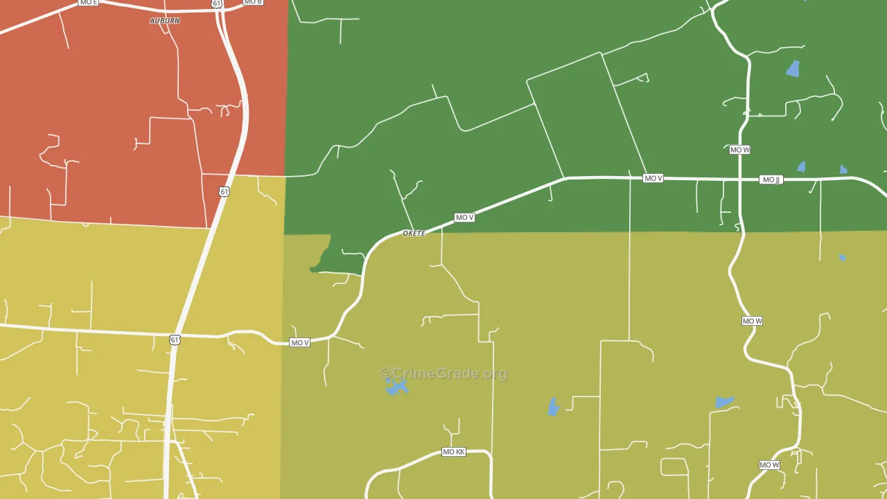 Okete, MO Map of Robbery Rates