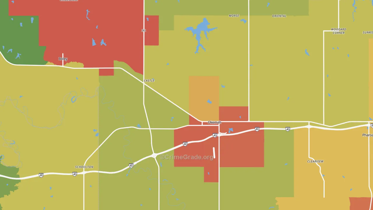 Okfuskee County, OK Map of Robbery Rates
