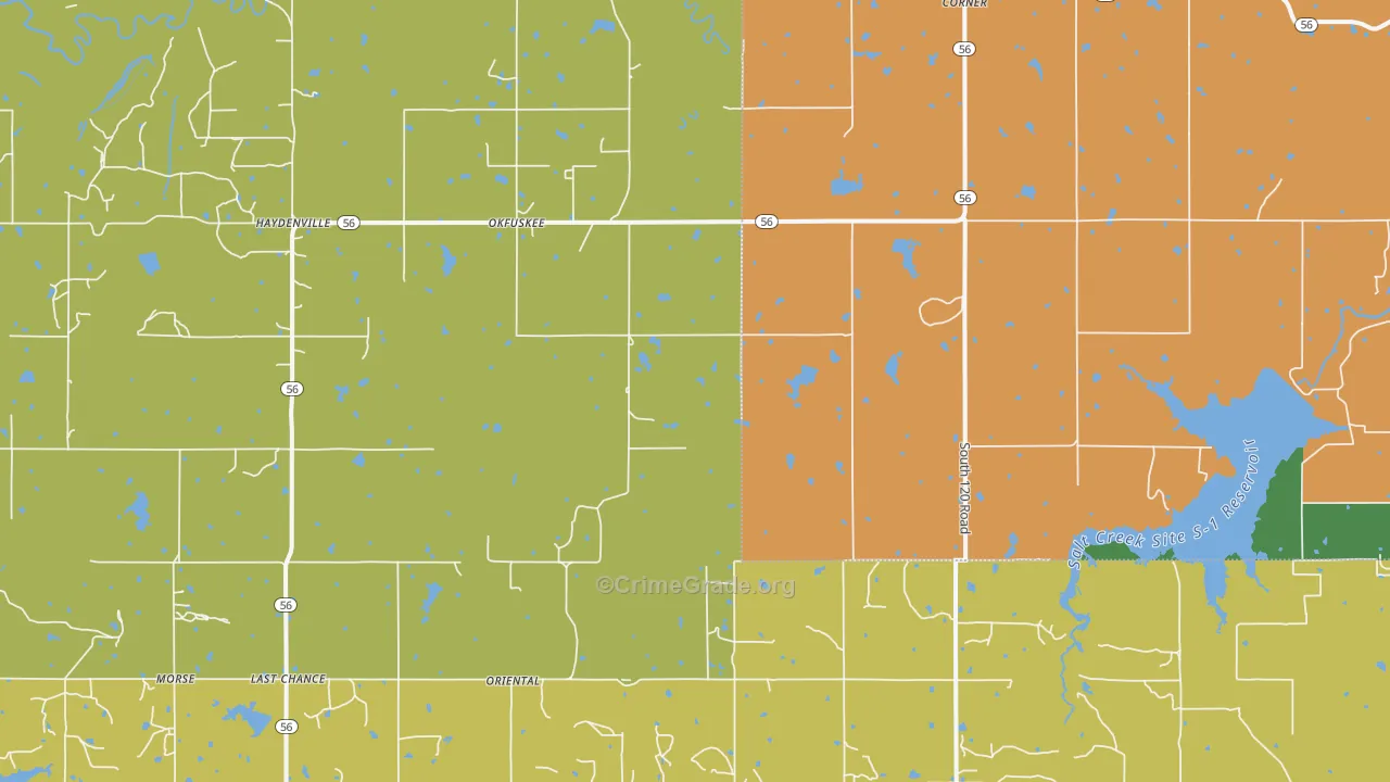 Okfuskee, OK Map of Robbery Rates