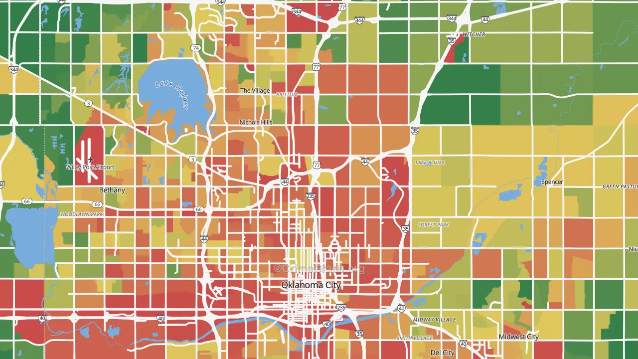 Oklahoma County, OK Map of Robbery Rates