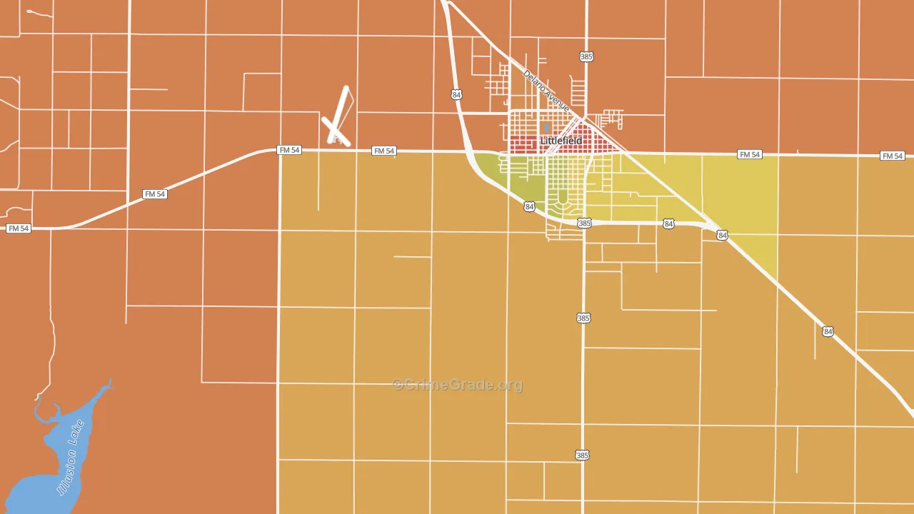 Oklahoma Flat, TX Map of Robbery Rates