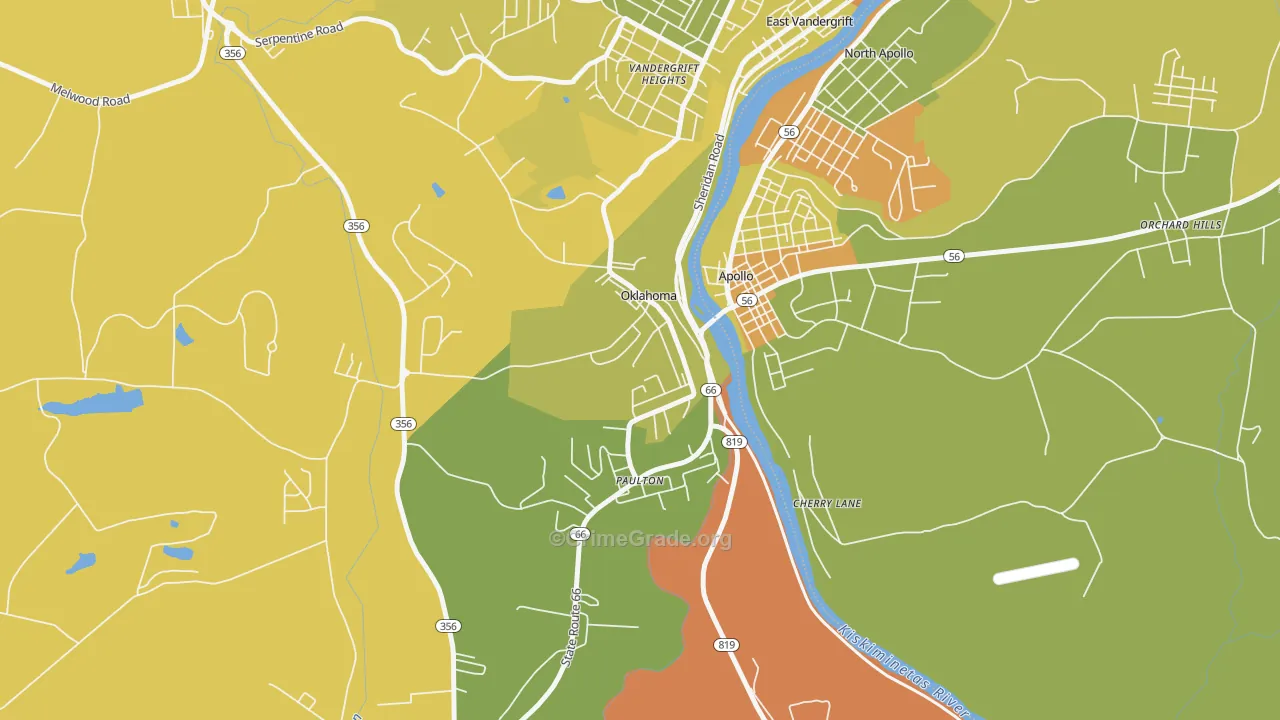 Oklahoma, PA Map of Robbery Rates