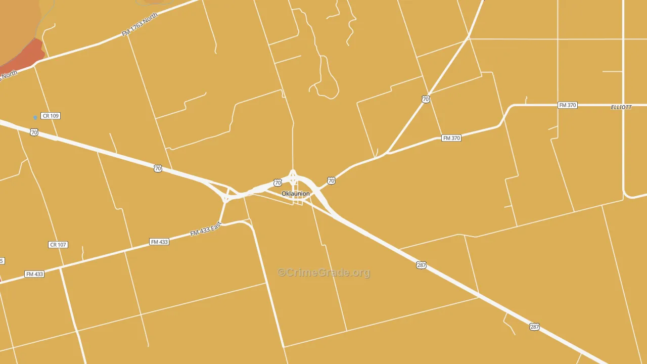 Oklaunion, TX Map of Robbery Rates
