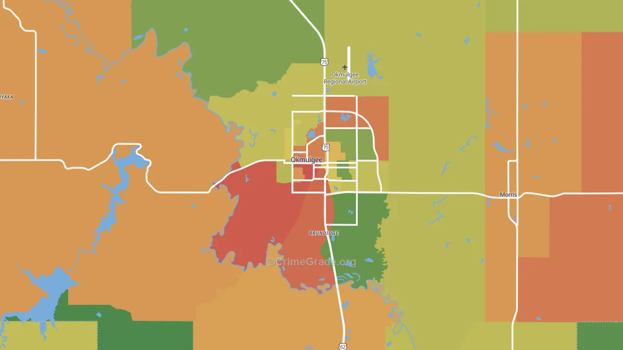 Okmulgee County, OK Map of Robbery Rates
