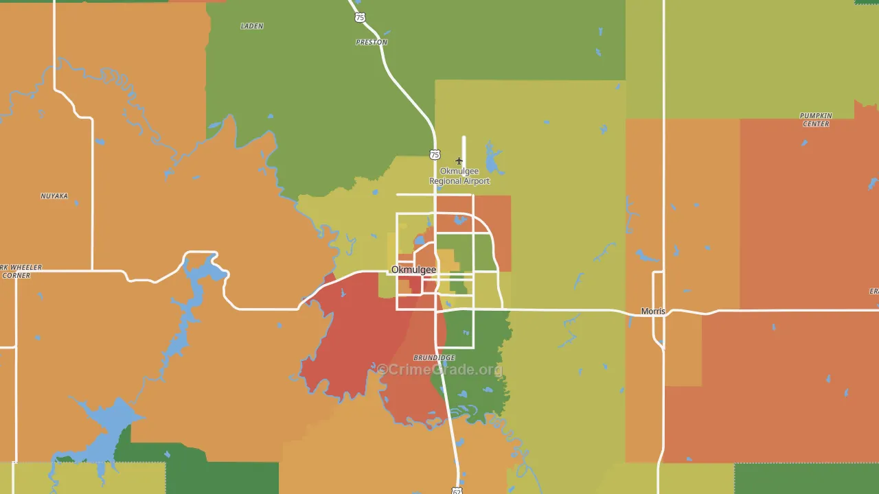 Okmulgee, OK Map of Robbery Rates