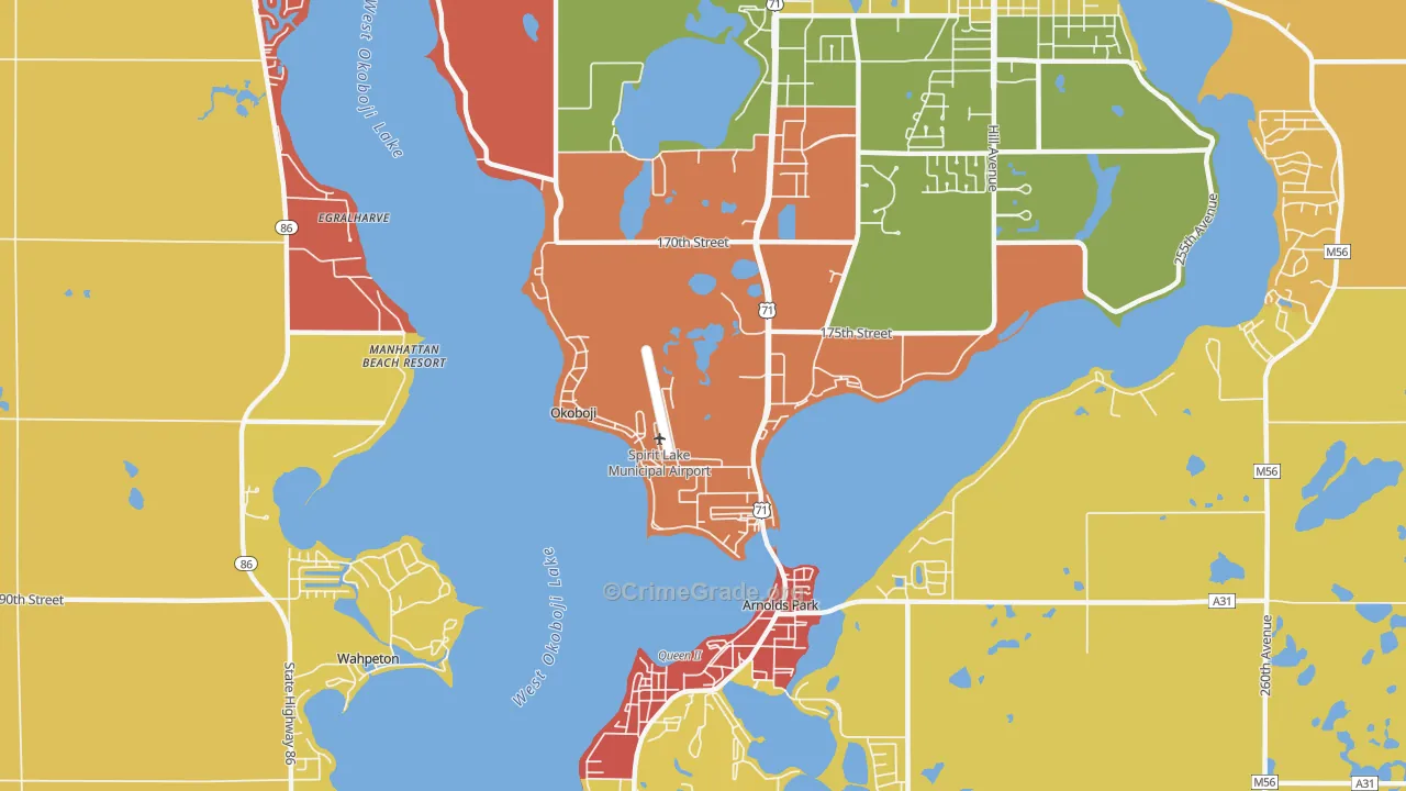 Okoboji, IA Map of Robbery Rates