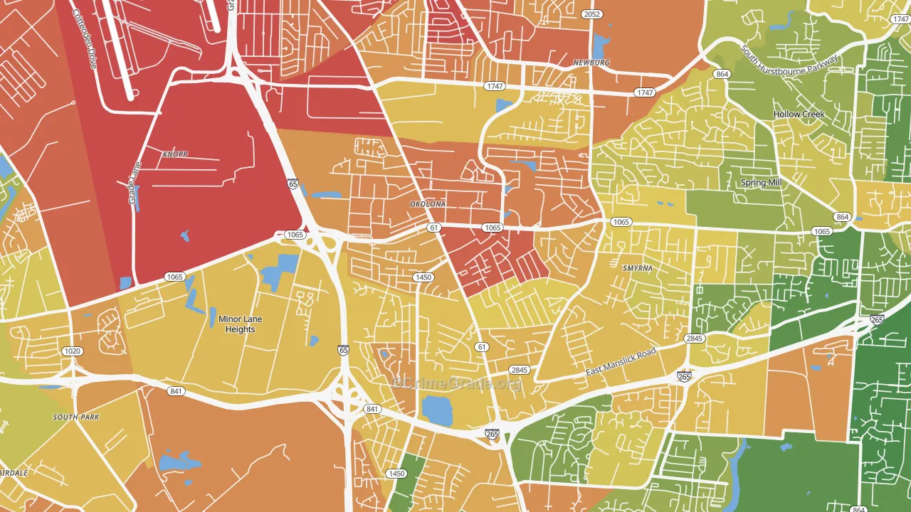 Okolona, Louisville, KY Map of Robbery Rates