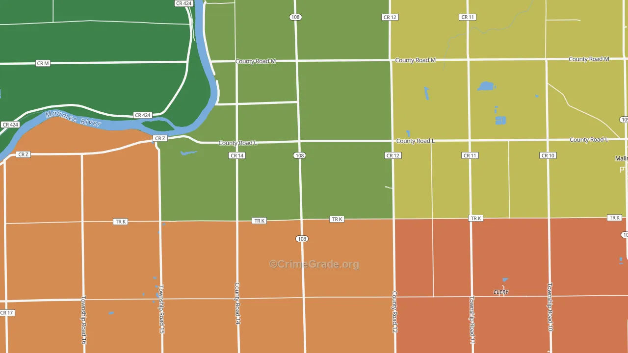 Okolona, OH Map of Robbery Rates