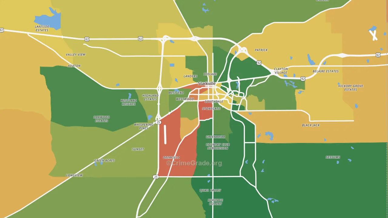 Oktibbeha County, MS Map of Robbery Rates