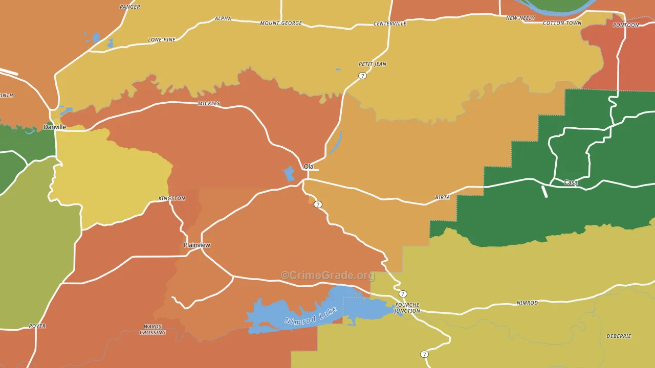 Ola, AR Map of Robbery Rates