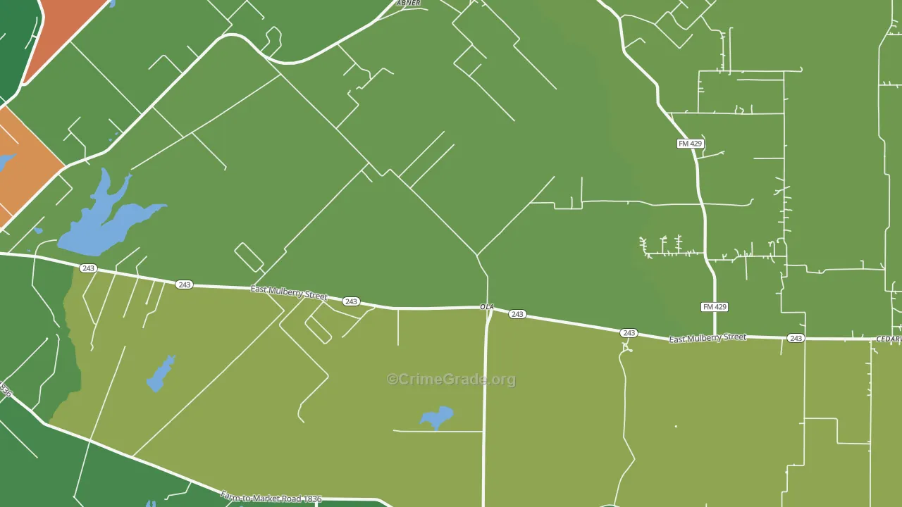 Ola, TX Map of Robbery Rates