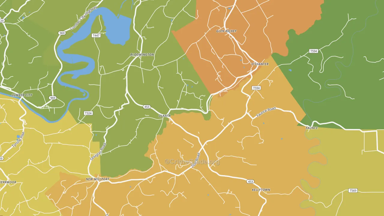 Olanta, PA Map of Robbery Rates