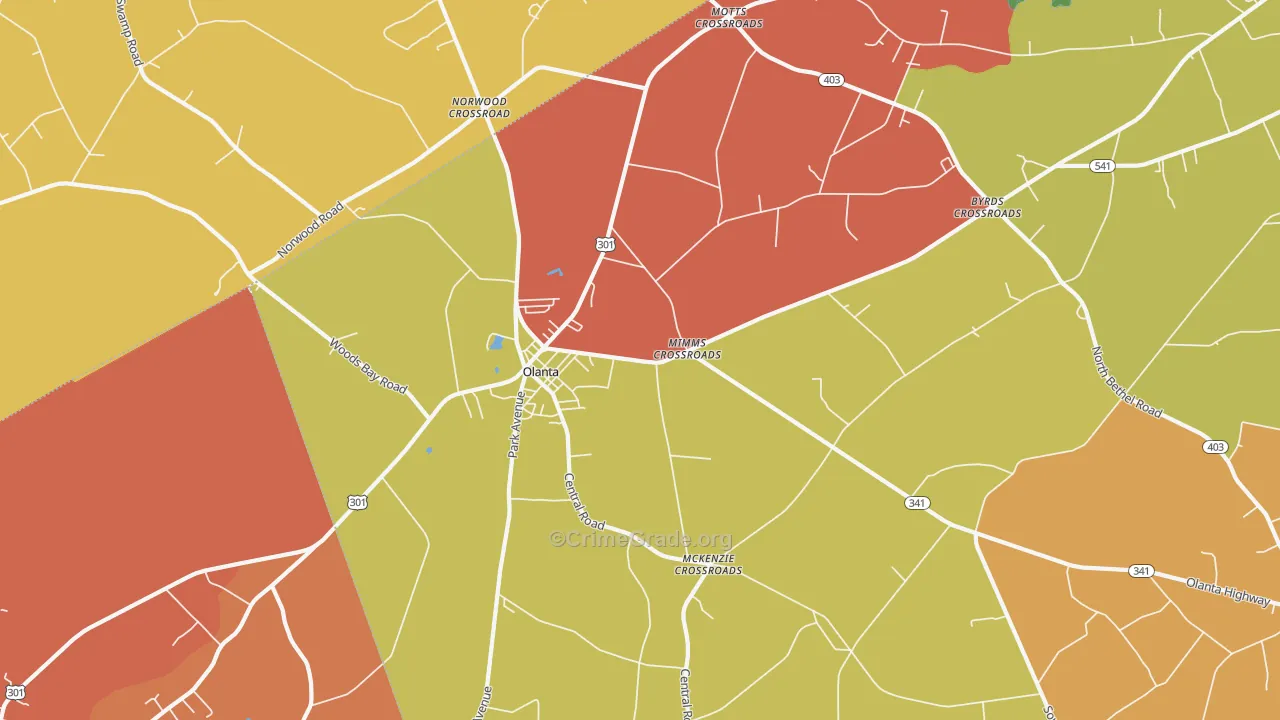 Olanta, SC Map of Robbery Rates