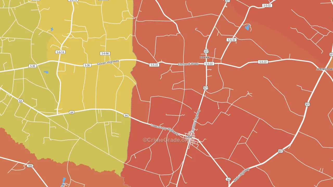 Olar, SC Map of Robbery Rates