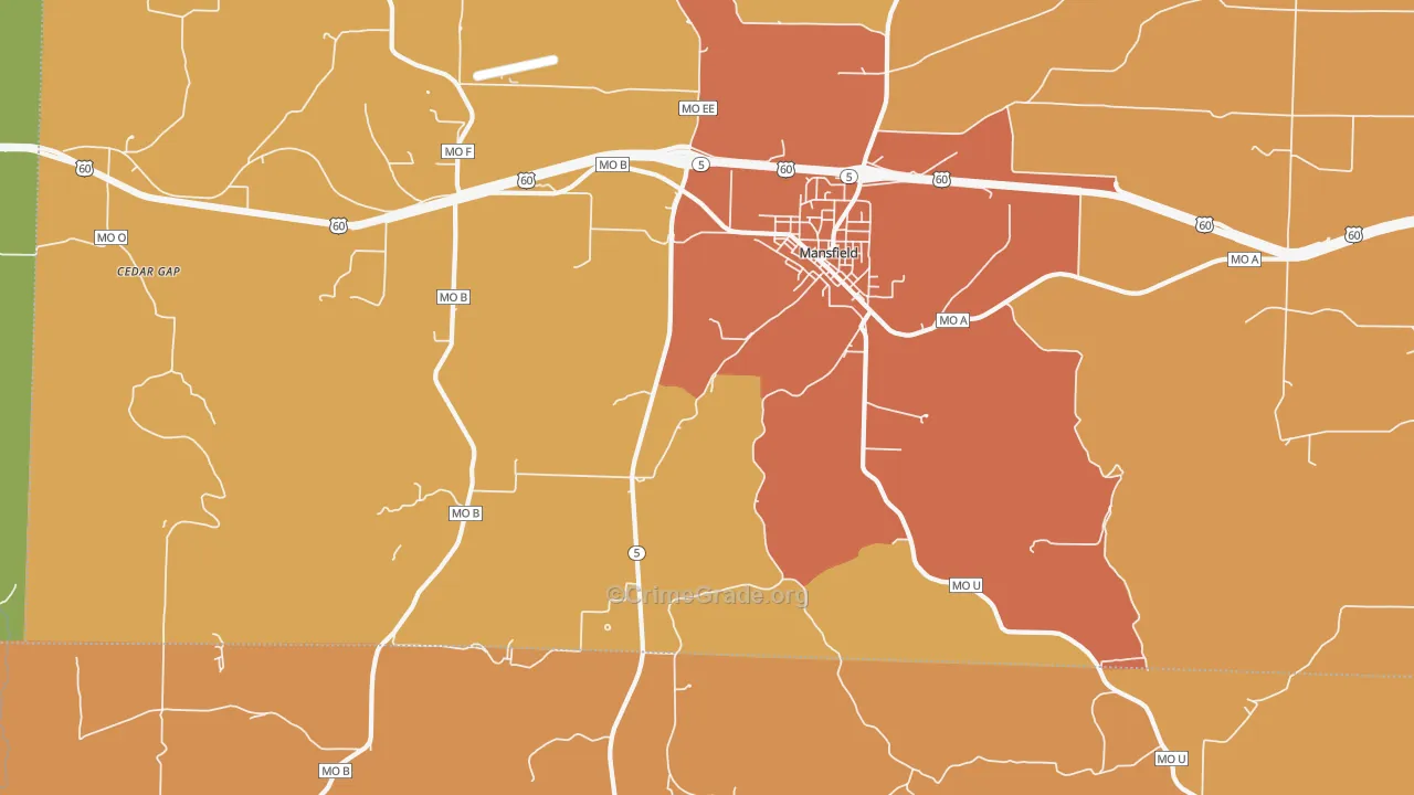 Olathia, MO Map of Robbery Rates