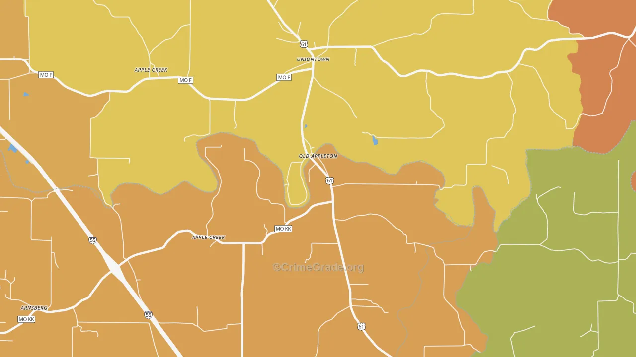 Old Appleton, MO Map of Robbery Rates