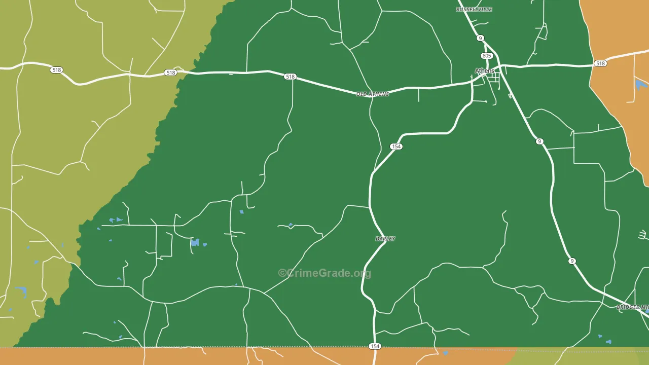Old Athens, LA Map of Robbery Rates