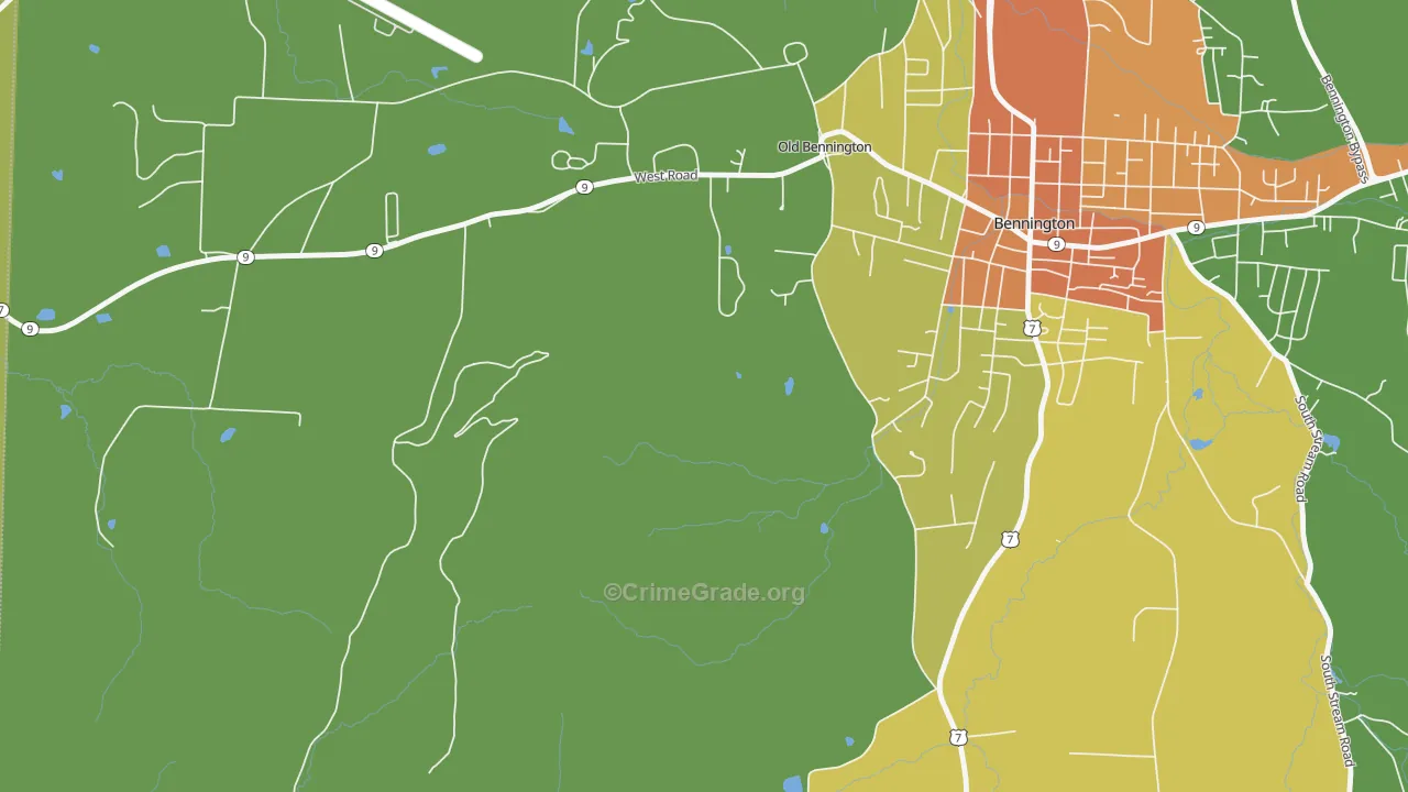 Old Bennington, VT Map of Robbery Rates