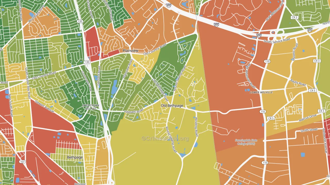 Old Bethpage, NY Map of Robbery Rates