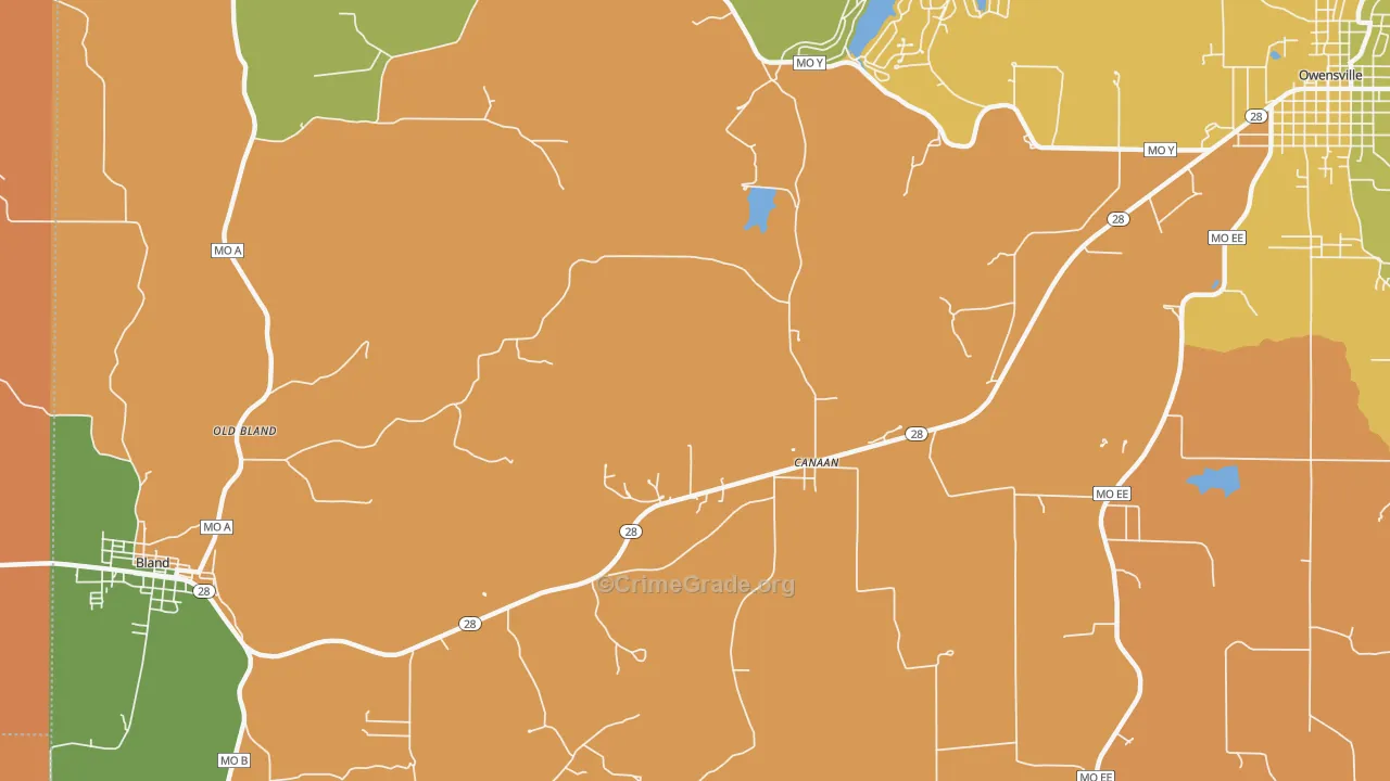 Old Bland, MO Map of Robbery Rates