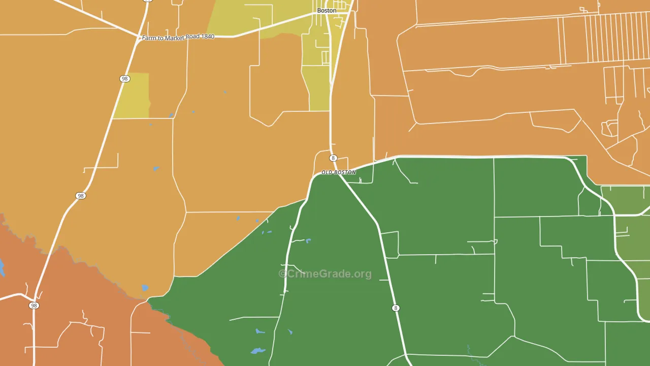 Old Boston, TX Map of Robbery Rates