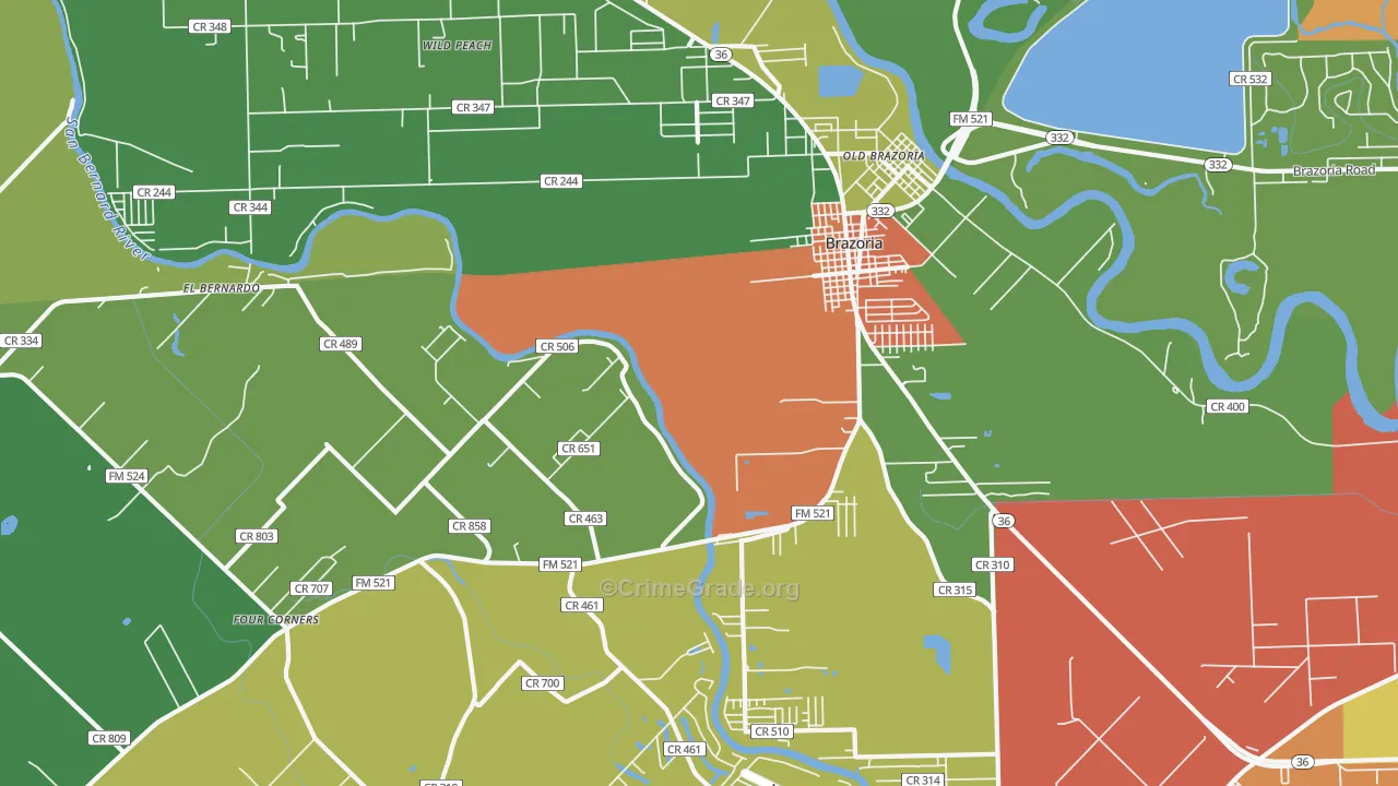 Old Brazoria, TX Map of Robbery Rates