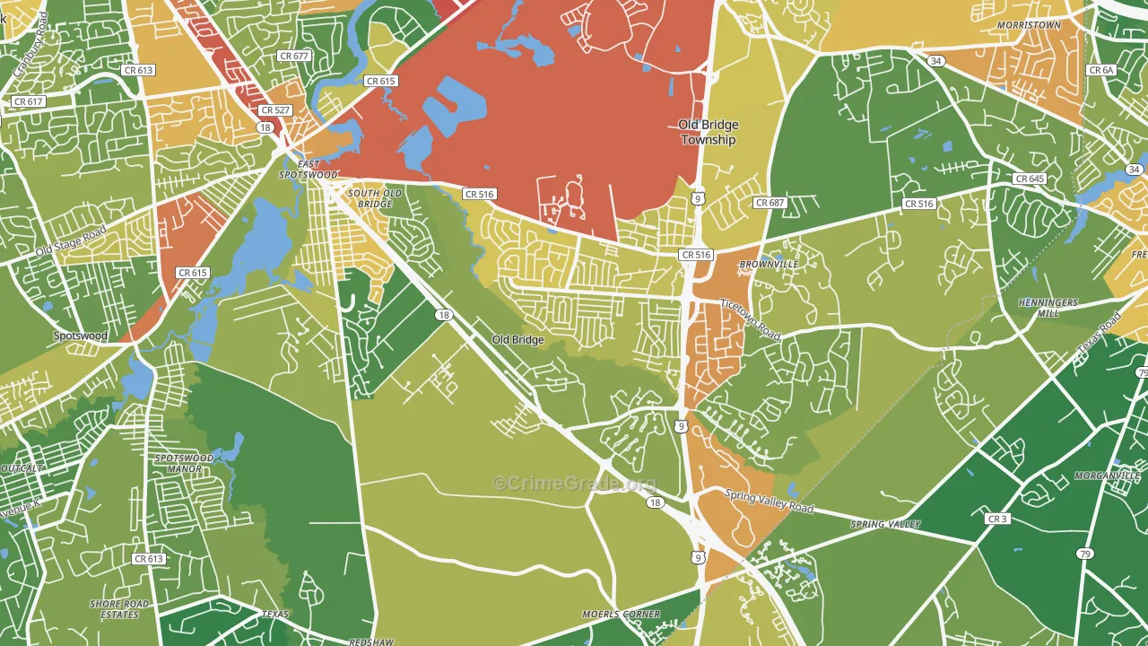 Old Bridge, NJ Map of Robbery Rates